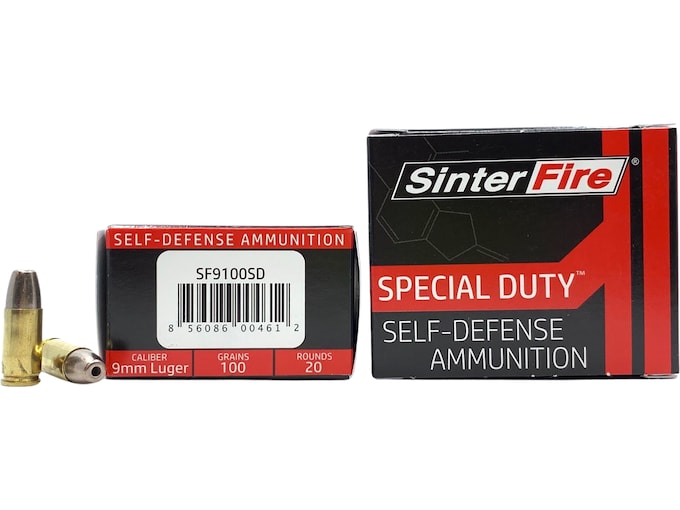 SinterFire Special Duty 9mm Luger Ammo 100 Grain Frangible Hollow Point Lead Free Case of 200 (10 Boxes of 20)