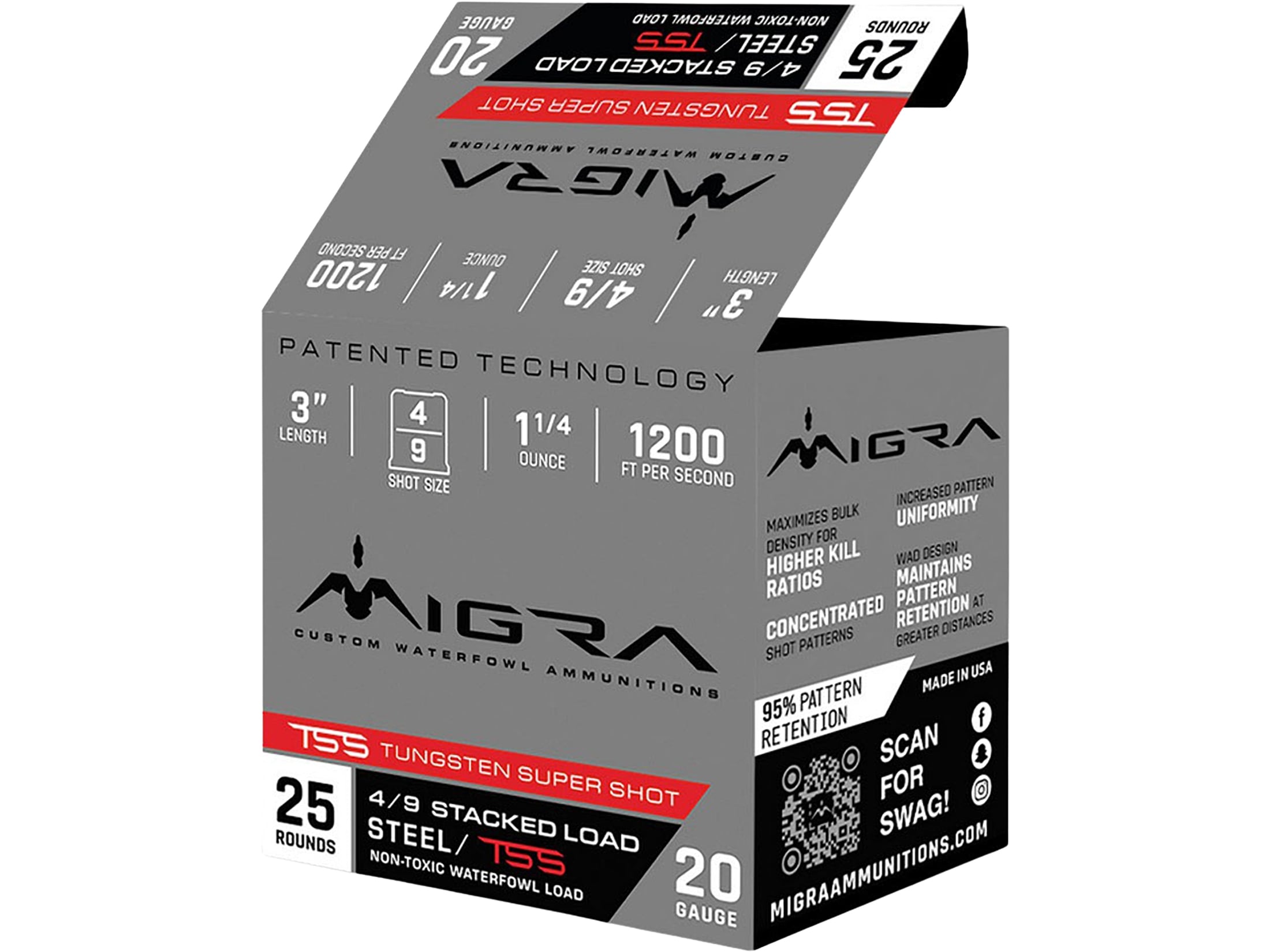 Migra TSS Waterfowl 20 Ga Ammo 3 #4 #9 Steel Tungsten Shot 1-1/4oz Box