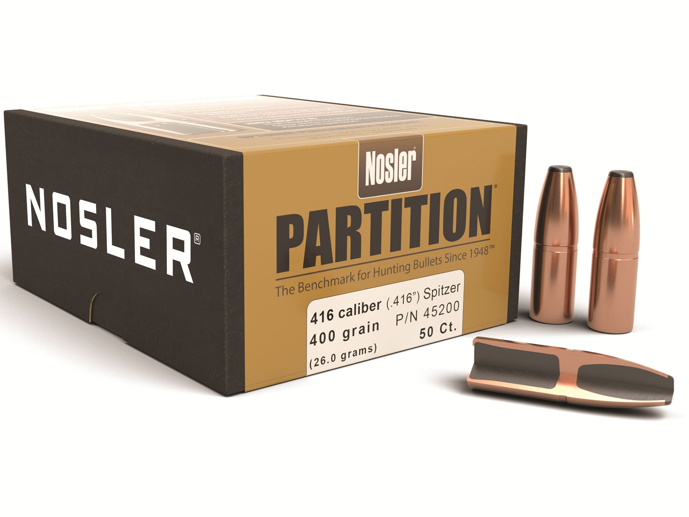 Nosler Partition Bullets 416 Cal (416 Diameter) 400 Grain Spitzer Box
