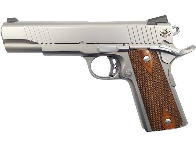 Armscor Rock Island Standard FS 1911 45 ACP Pistol 5″ Barrel 8+1 Round Stainless Slide Wood Grip Stainless Frame