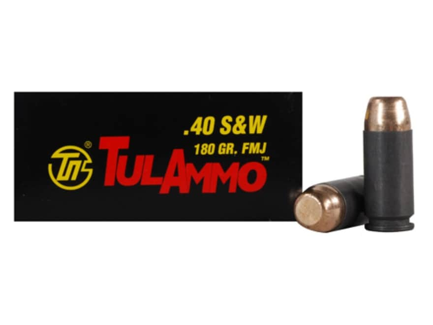 TulAmmo 40 S&W Ammo 180 Grain Full Metal (Bi-Metal) Jacket Box of 50