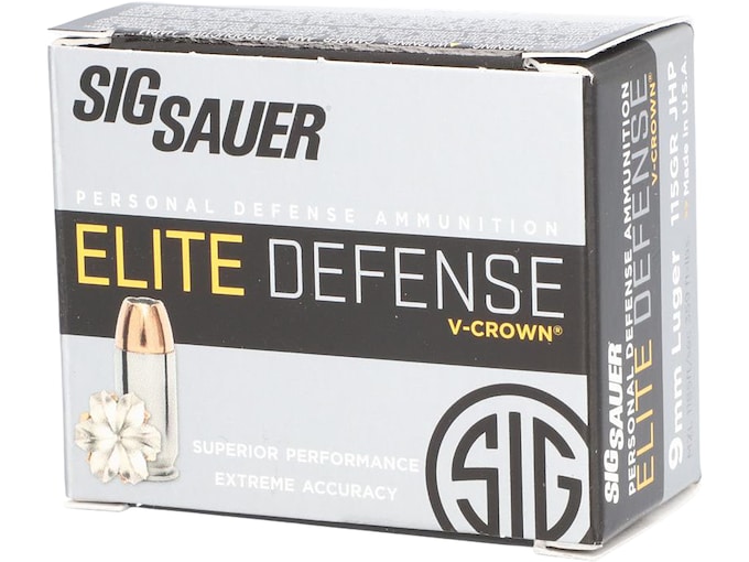 Sig Sauer Elite Performance 9mm Luger Ammo 115 Grain Sig V-Crown Jacketed Hollow Point Box of 20