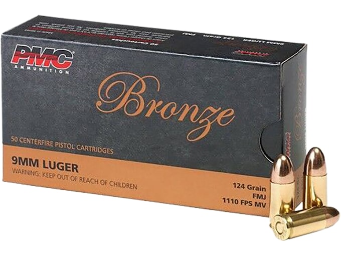 PMC Bronze 9mm Luger Ammo 124 Grain Full Metal Jacket Box of 50