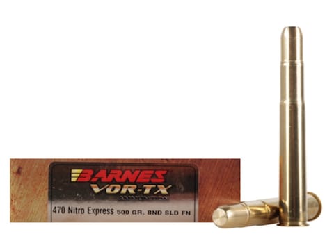 Barnes VOR-TX Safari Ammunition 470 Nitro Express 500 Grain Banded Solid Flat Point Box...