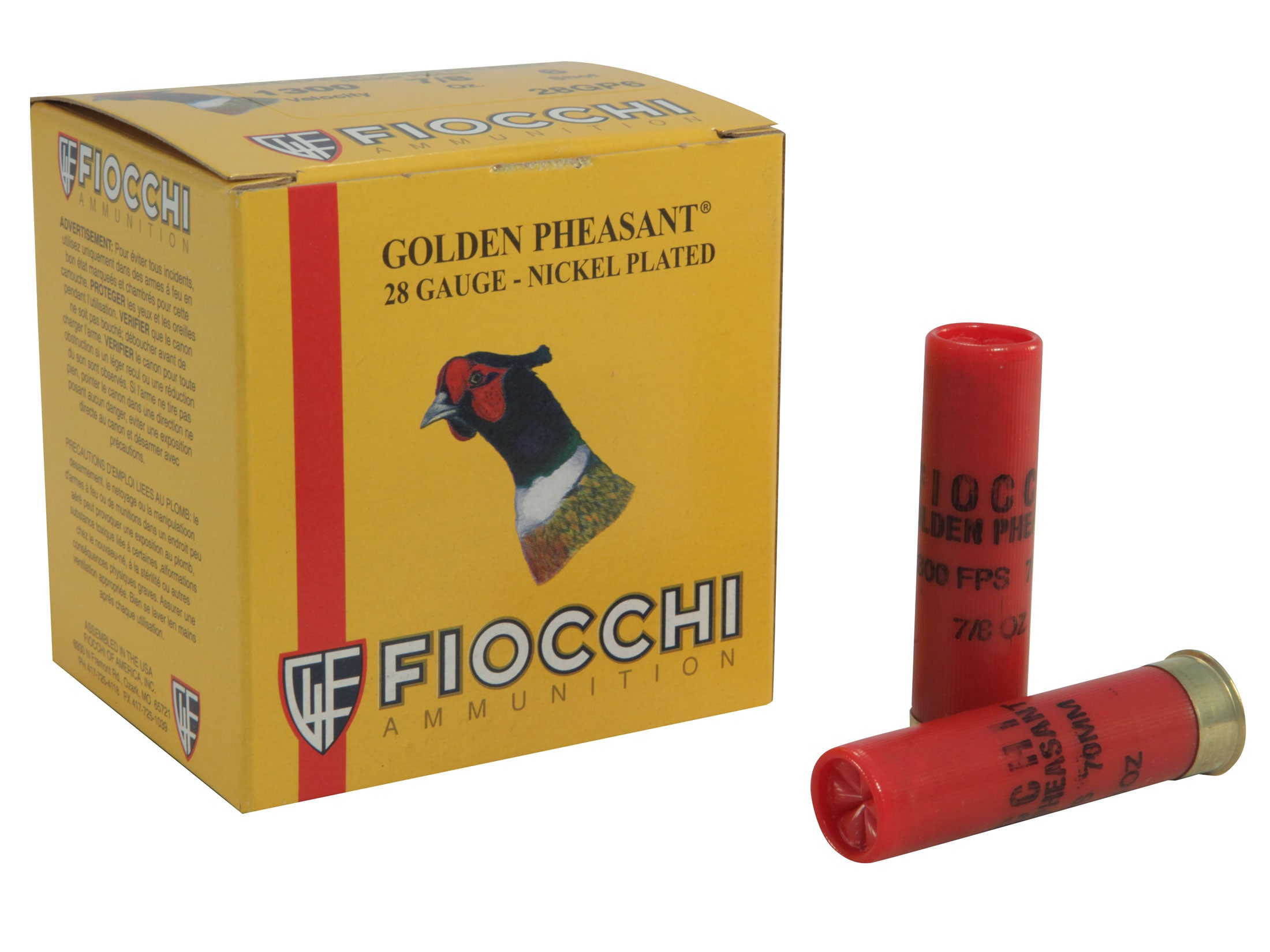 Fiocchi Golden Pheasant Ammo 28 Ga 2 3 4 7 8oz 6 Nickel Plated Shot