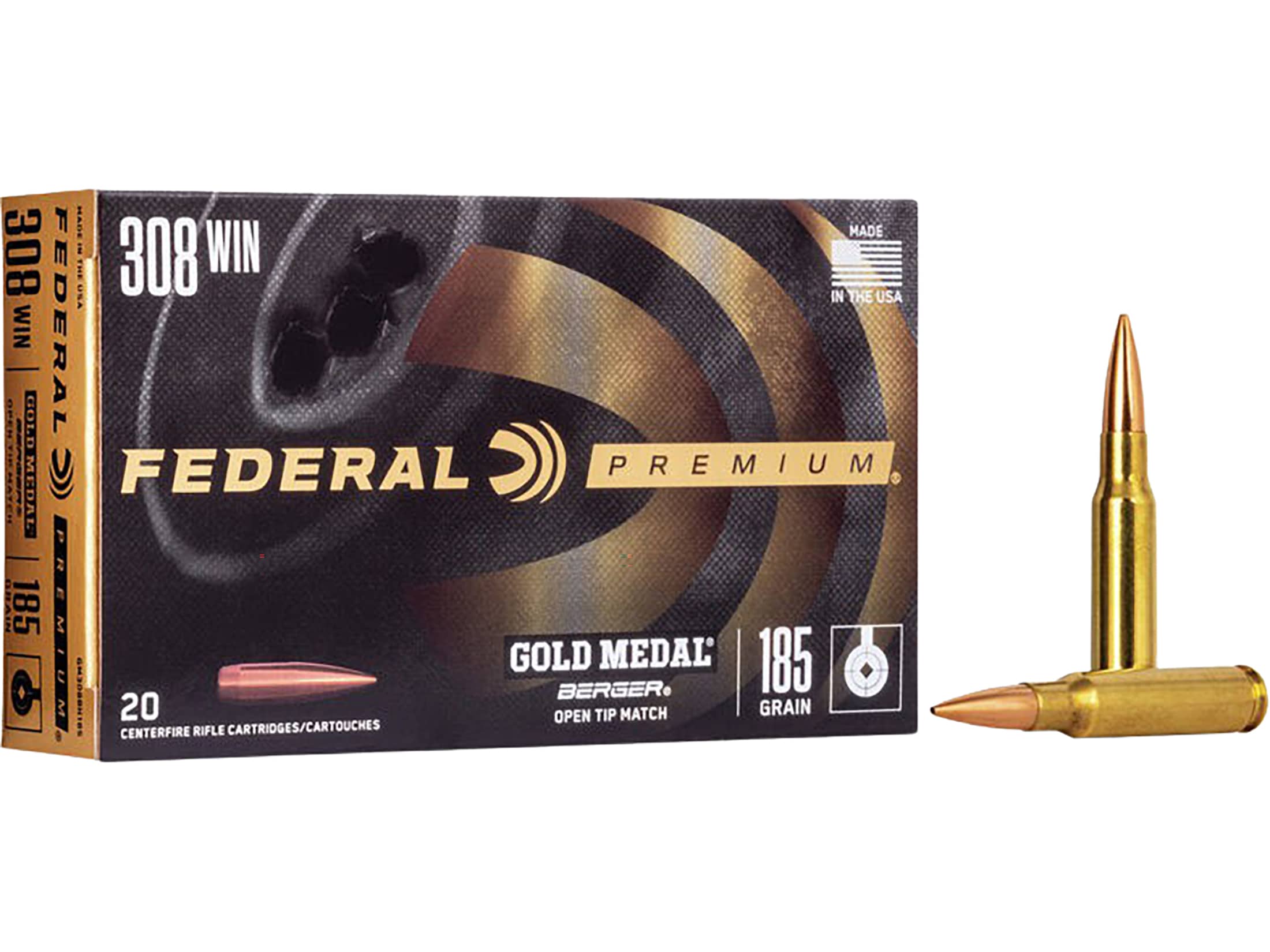 Federal Premium Gold Medal Berger Ammunition 308 Winchester 185 Grain Berger Juggernaut Open Tip Match