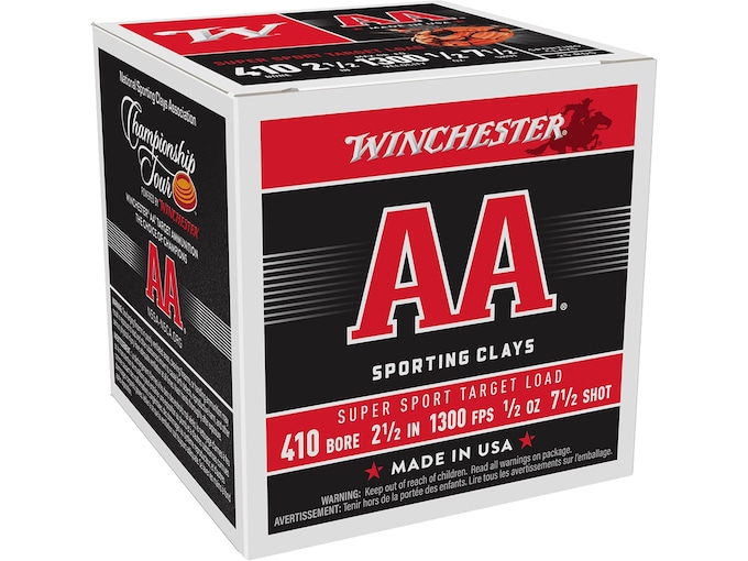 Winchester AA Super Sport Sporting Clays 410 Ammo 2-1/2″ #7-1/2 Lead Shot 1/2 oz Case of 250 (10 Boxes of 25)