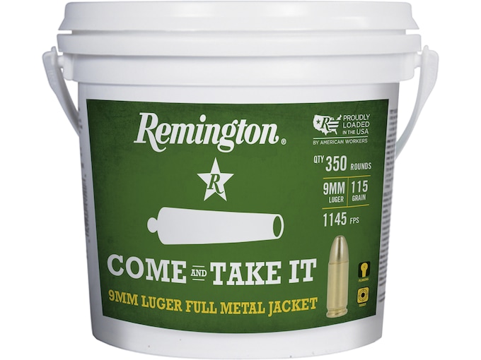 Remington Come and Take It 9mm Luger Ammo 115 Grain Full Metal Jacket Bucket of 350 Bulk
