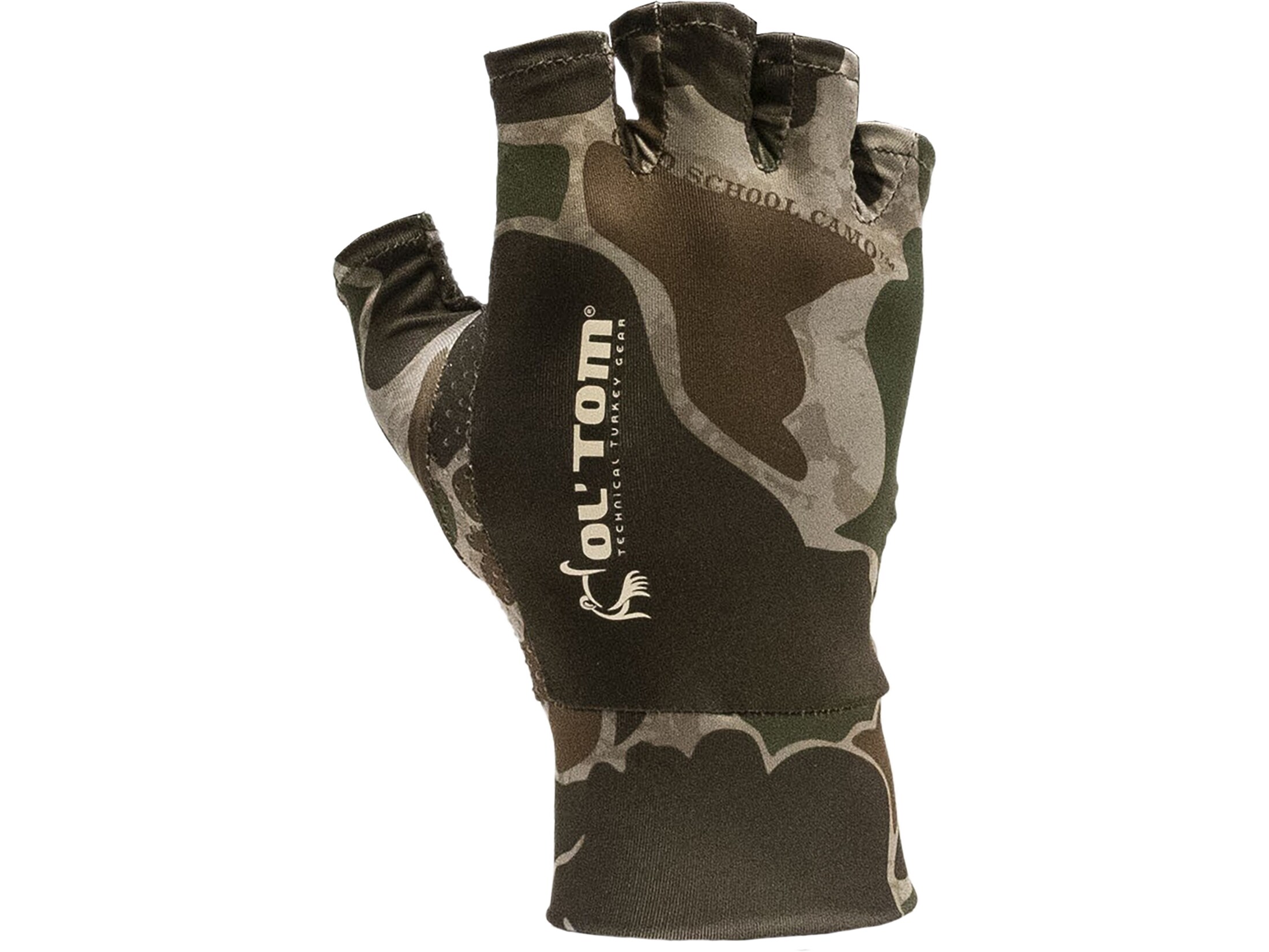 Ol' Tom Men's Fingerless Stretch Gloves Old School Green Camo One Size