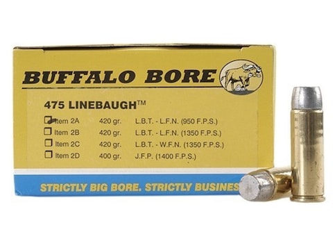 Buffalo Bore Ammunition 475 Linebaugh 420 Grain Lead Flat Nose Box of 20