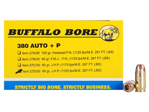 Buffalo Bore Ammunition 380 ACP +P 95 Grain Jacketed Hollow Point Box of 20