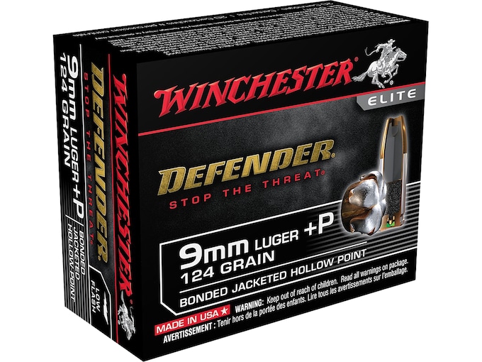 Winchester Defender 9mm Luger +P Ammo 124 Grain Winchester PDX1 Bonded Jacketed Hollow Point Case of 200 (10 Boxes of 20)