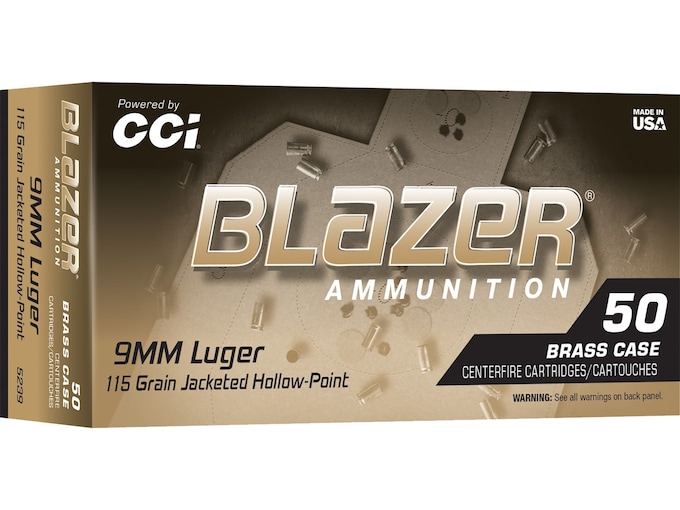 Blazer Brass 9mm Luger Ammo 115 Grain Jacketed Hollow Point Box of 50