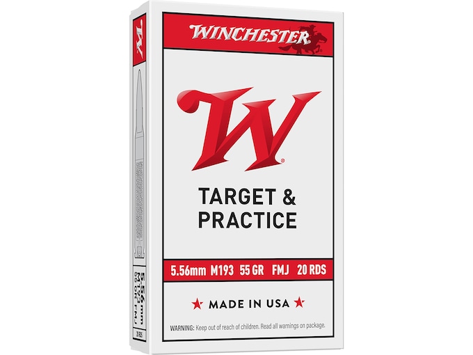 Winchester Ammo WM193K USA M193 5.56x45mmNATO 55gr Full Metal Jacket Lead Core 20 Per Box/50 Case