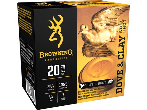 Browning Dove & Clay Ammunition 20 Gauge 2-3/4" 3/4 oz #7 Non-Toxic Steel Shot Box of 25