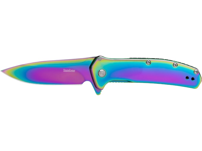 Kershaw Outcome Assisted Opening Pocket Knife 2.8″ Drop Point 8Cr13MoV Rainbow Blade Stainless Steel Handle Rainbow
