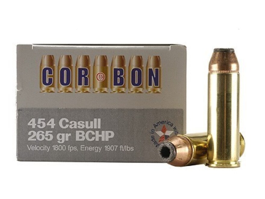 Cor-Bon Hunter Ammo 454 Casull 265 Grain Bonded Core Hollow Point Box.
