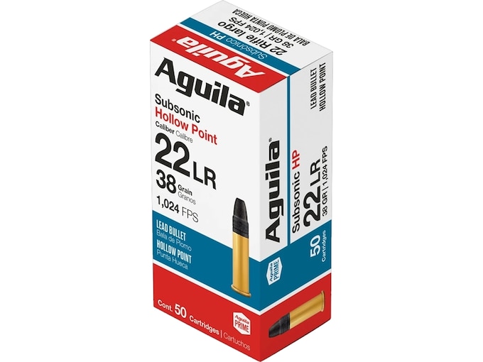 Aguila Subsonic 22LR Ammo 38 Grain Lead Hollow Point Box of 50