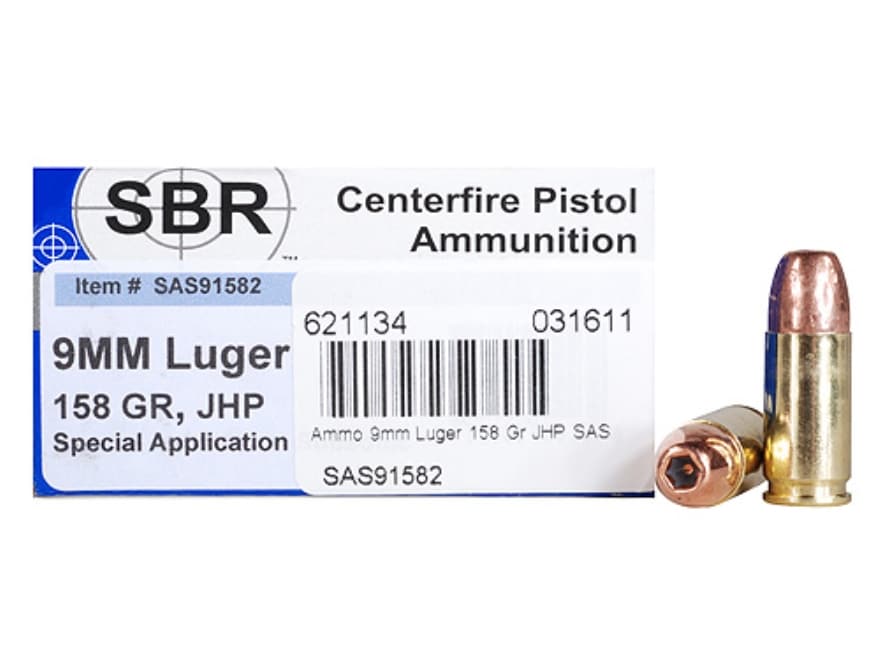 SBR Special Application Subsonic (SAS) 9mm Luger Ammo 158 Grain