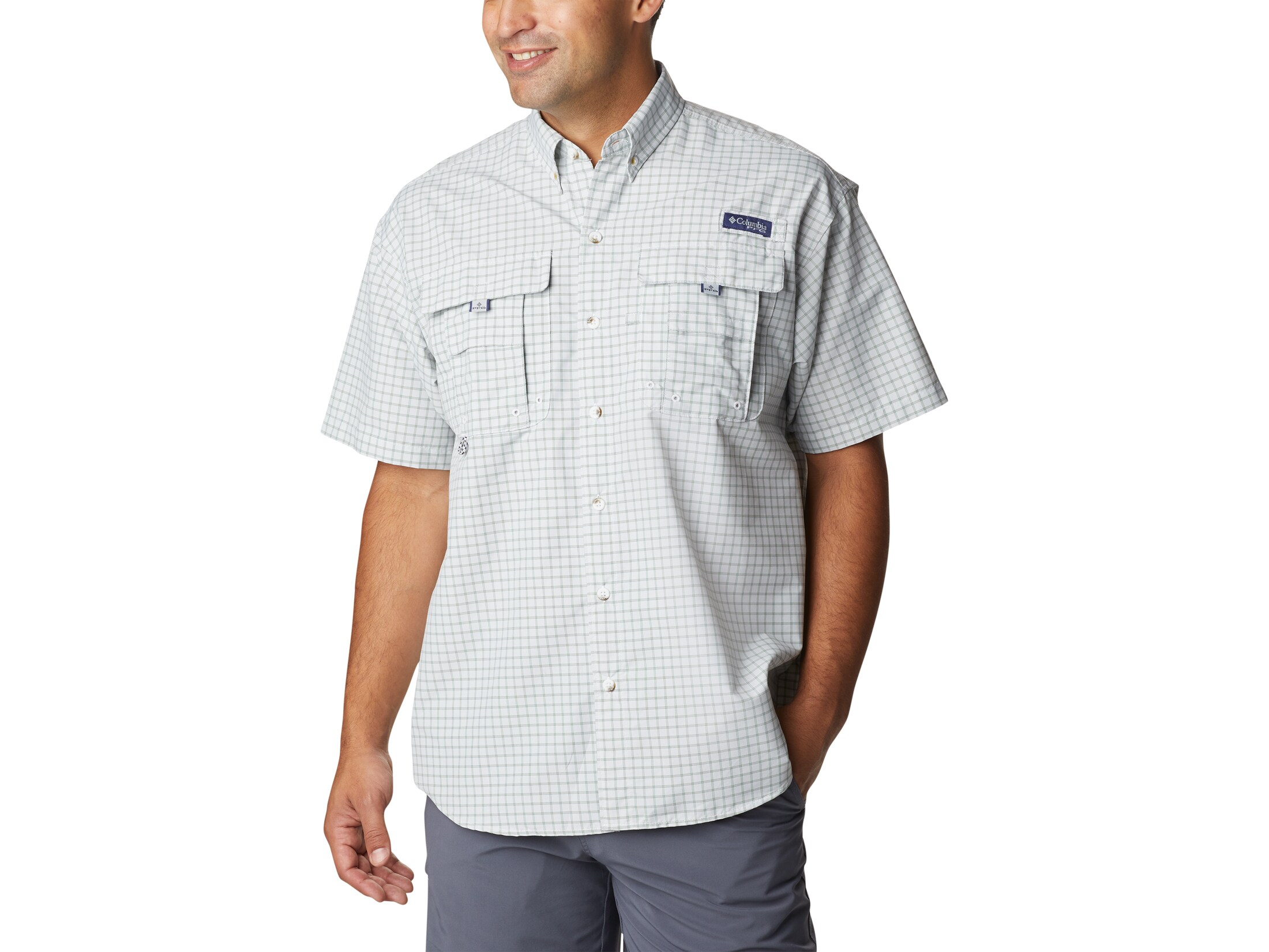 Columbia Men's PFG Super Bahama Short Sleeve Shirt Atoll Multi Micro