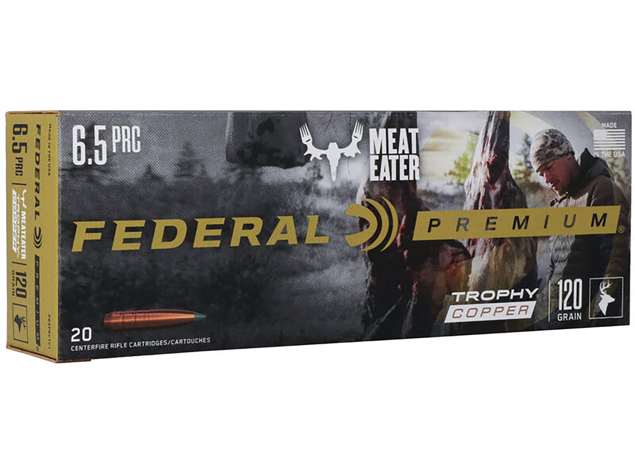 Federal Premium MeatEater Ammunition 6.5 PRC 120 Grain Trophy Copper Tipped Boat Tail Lead Free