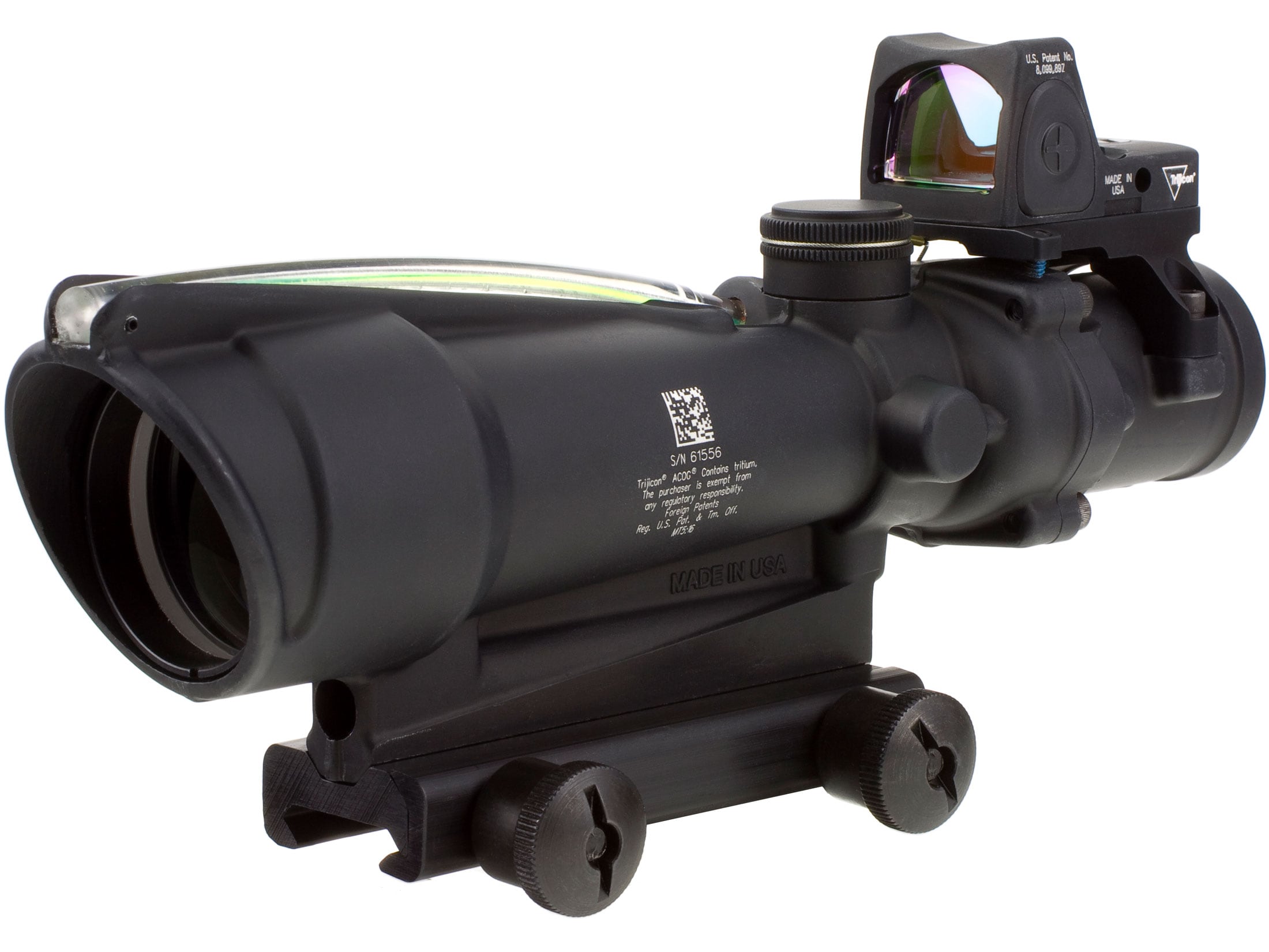Trijicon ACOG Rifle Scope 3.5x 35mm Dual-Illuminated Green Chevron 223 Remington Reticle with 3.25 MOA RMR Type 2 Adjustable LED Red Dot Sight and Colt Knob Thumbscrew Mount Matte Black