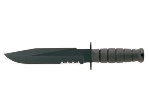 KA-BAR Black Fighter Knife 8" Serrated Carbon Steel Clip Point Blade Black Kraton Handl...