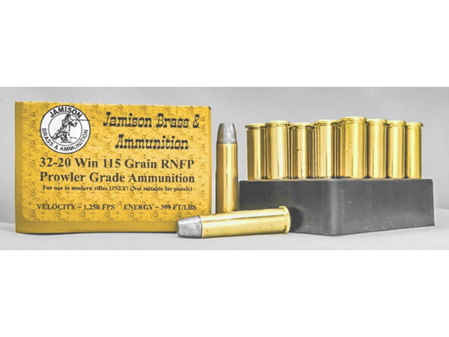 Jamison Brass & Ammo 32-20 WCF Ammo 115 Grain Flat Nose Box of 20