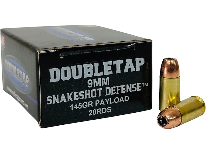 DoubleTap SnakeShot Defense 9mm Luger Ammo 145 Grain Jacketed Hollow Point and Shot Box of 20