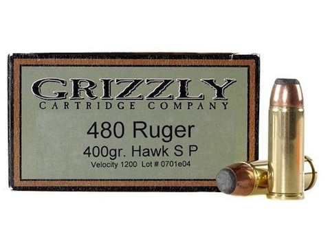 Grizzly Ammunition 480 Ruger 400 Grain Hawk Bonded Core Jacketed Flat Point Box of 20