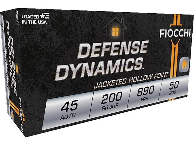 Fiocchi Defense Dynamics 45 ACP Ammo 200 Grain Jacketed Hollow Point Box of 50