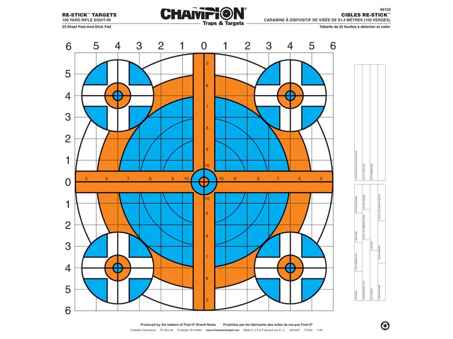 Champion Re-Stick 100 Yard Rifle Sight-In Self-Adhesive Targets 16 x