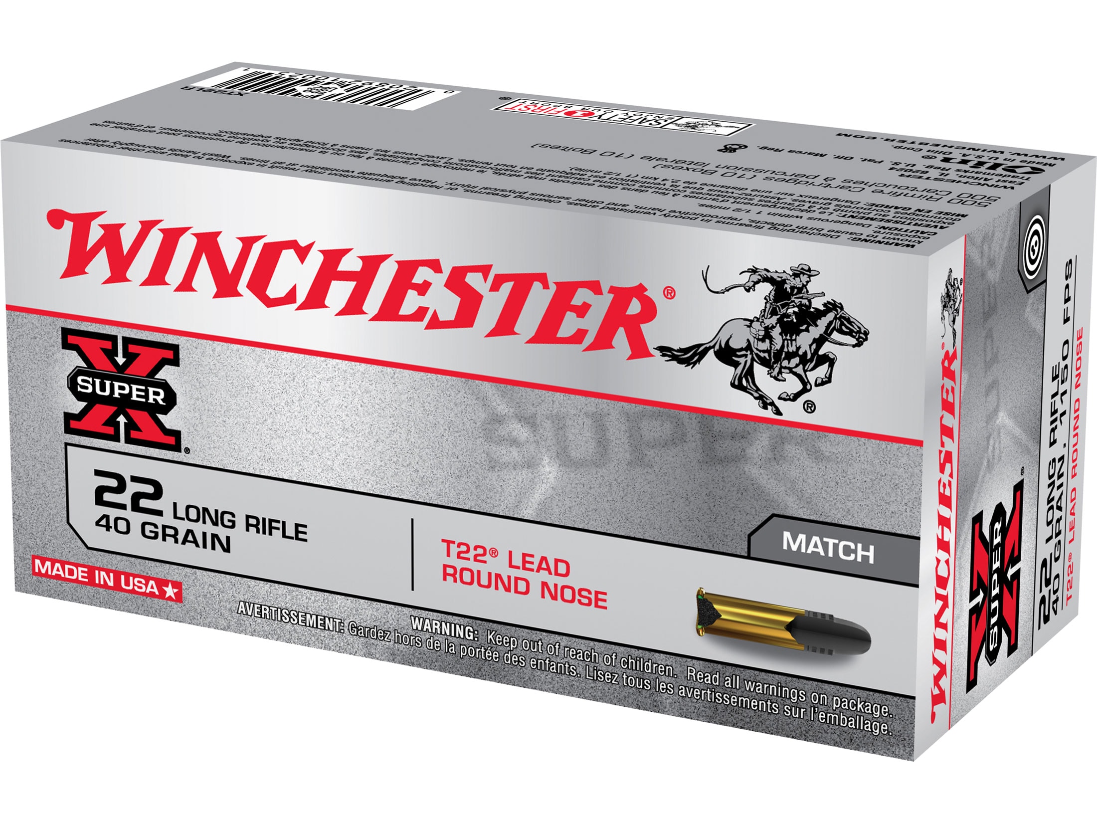 Winchester SuperX T22 22LR Ammo 40 Grain Round Nose Box of 50