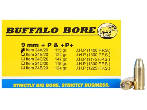 Buffalo Bore Ammo 9mm Luger P 115 Grain Jacketed Hollow Point Box Of