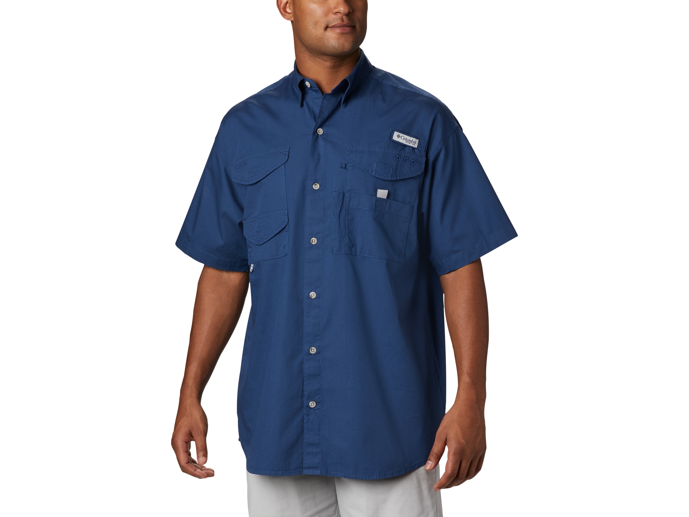 Columbia Men's PFG Bonehead Short Sleeve Shirt Vivid Blue Medium