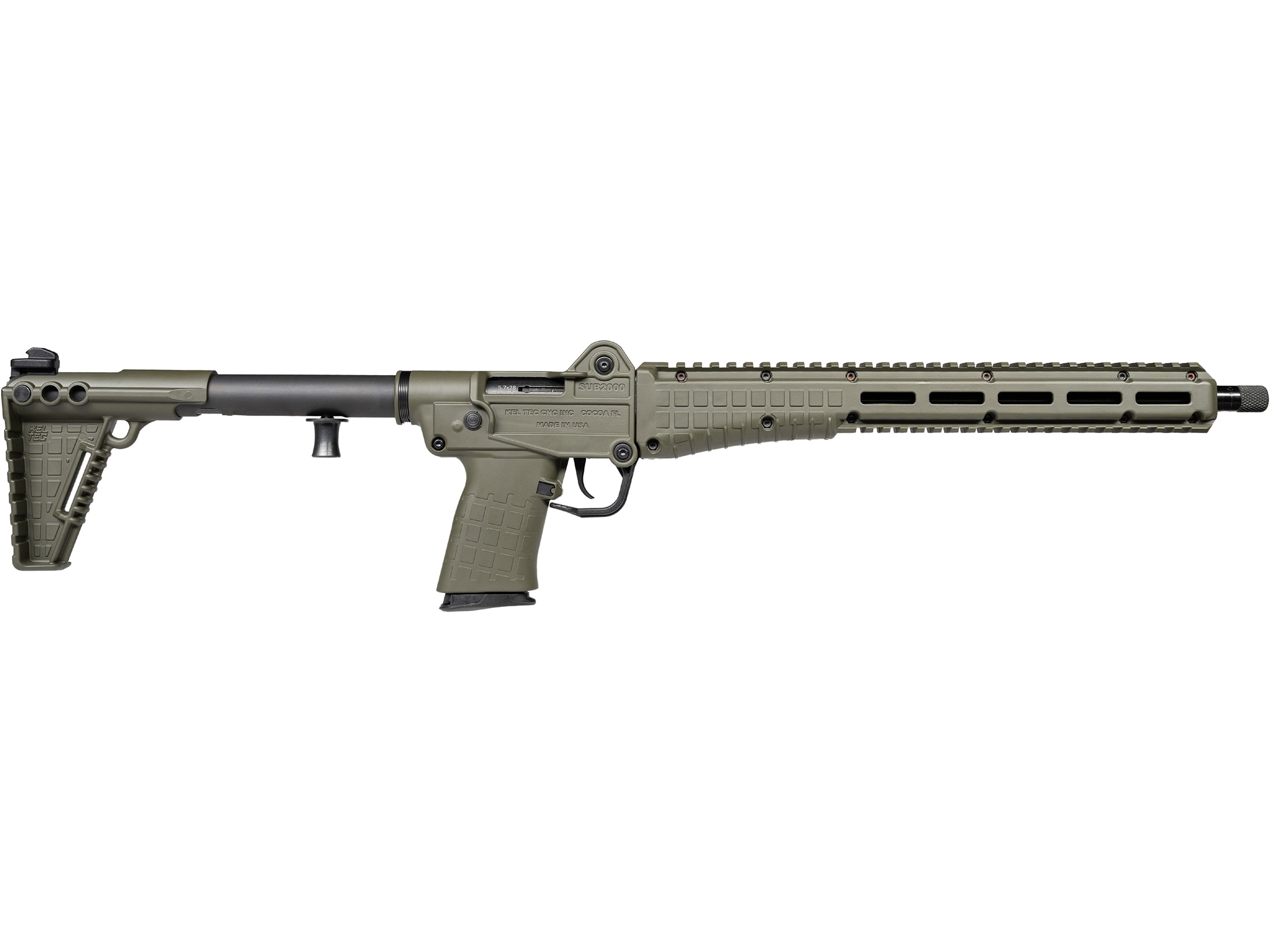 Kel-Tec SUB-2000 SK2 Semi-Automatic Rifle 5.7x28mm FN 16.15" Black Threaded Barrel Green Frame Green Folding Stock