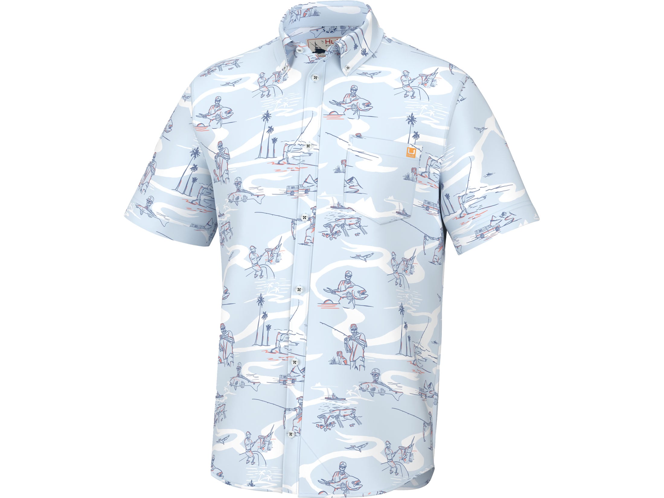 Huk Men's Fish Bones Kona Shirt Ice Water Medium