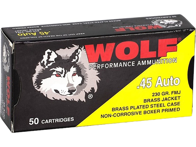 Wolf Performance Steel Case 45 ACP Ammo 230 Grain Full Metal Jacket Box of 50
