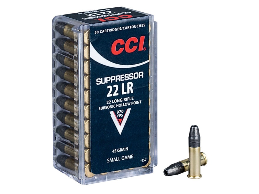 CCI Suppressor Ammunition 22 Long Rifle Subsonic 45 Grain Lead Hollow Point