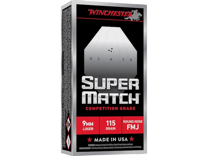 Winchester Super Match 9mm Luger Ammo 115 Grain Full Metal Jacket Case of 500 (10 Boxes of 50)