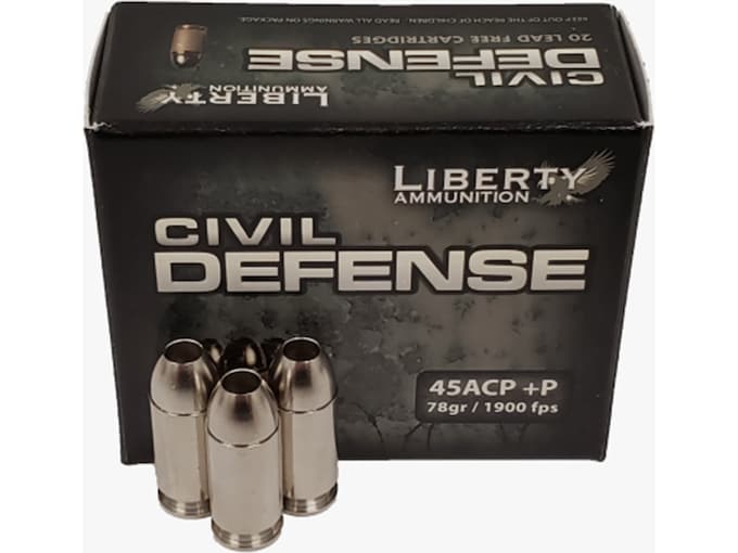 Liberty Civil Defense 45 ACP +P Ammo 78 Grain Fragmenting Hollow Point Lead Free Box of 20