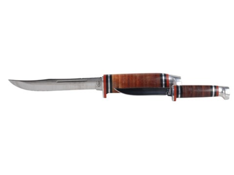 Case Twin Finn Fixed Blade Knife Set Clip Point Stainless Steel Blades Brown Leather Ha...