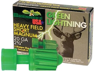 Brenneke USA Green Lightning Heavy Field Short Magnum Ammunition 20 Gauge 2-3/4" 1 oz Lead Rifled Slug Box of 5