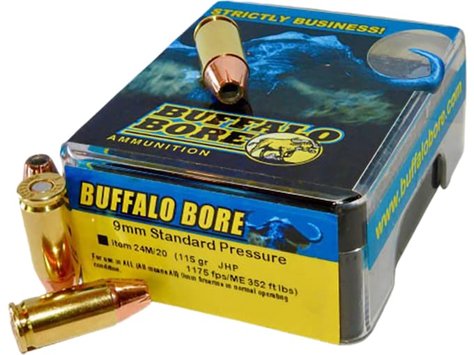 Buffalo Bore 9mm Luger Ammo 115 Grain Jacketed Hollow Point Box of 20