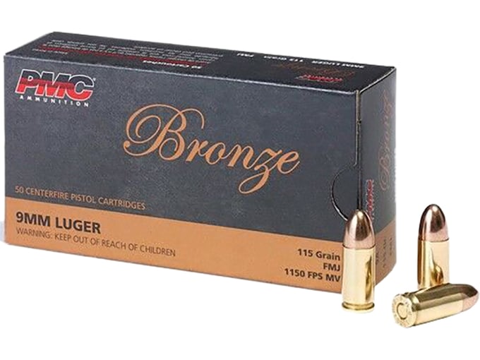 PMC Bronze 9mm Luger Ammo 115 Grain Full Metal Jacket Box of 50
