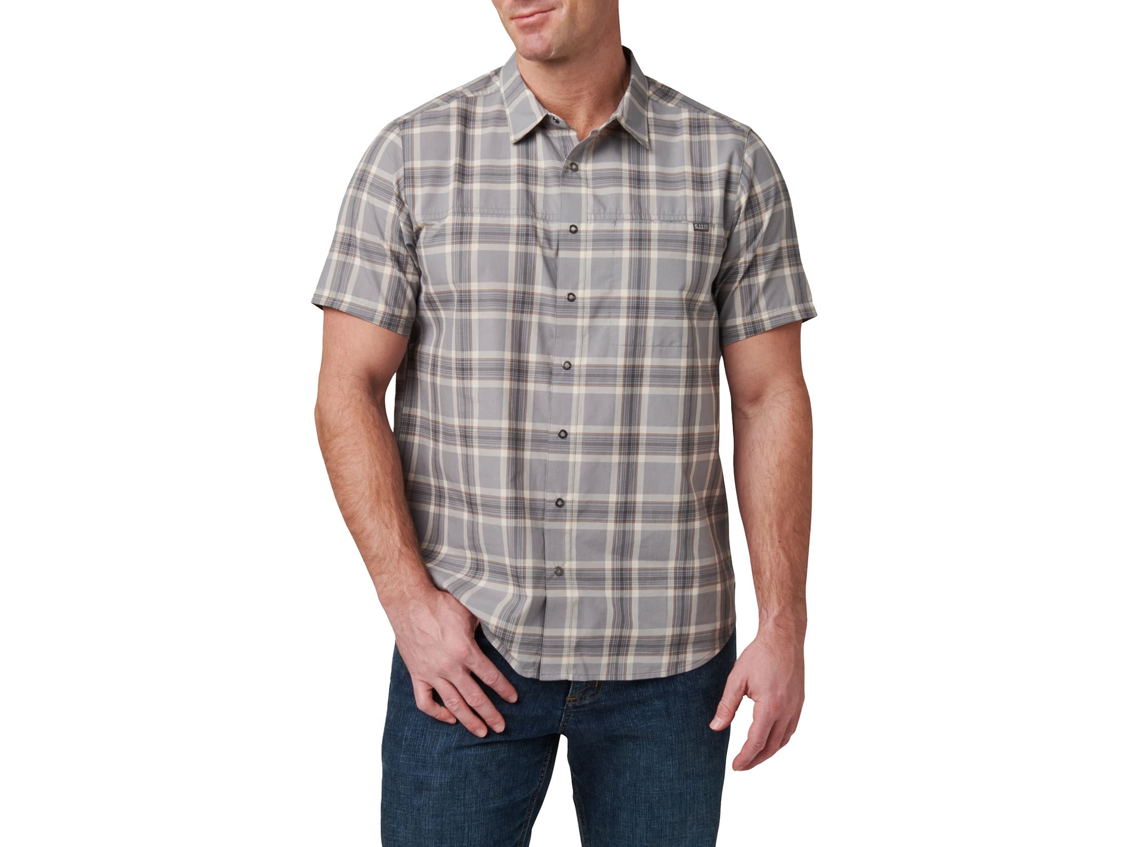 5.11 Men's Wyatt Short Sleeve Plaid Shirt Overcast Gray Plaid XL