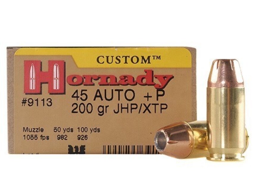 Hornady Custom 45 ACP +P Ammo 200 Grain Hornady XTP Jacketed Hollow