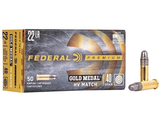 Federal Premium Premium Gold Medal Target High Velocity 22LR Ammo 40 Grain Round Nose Box of 50