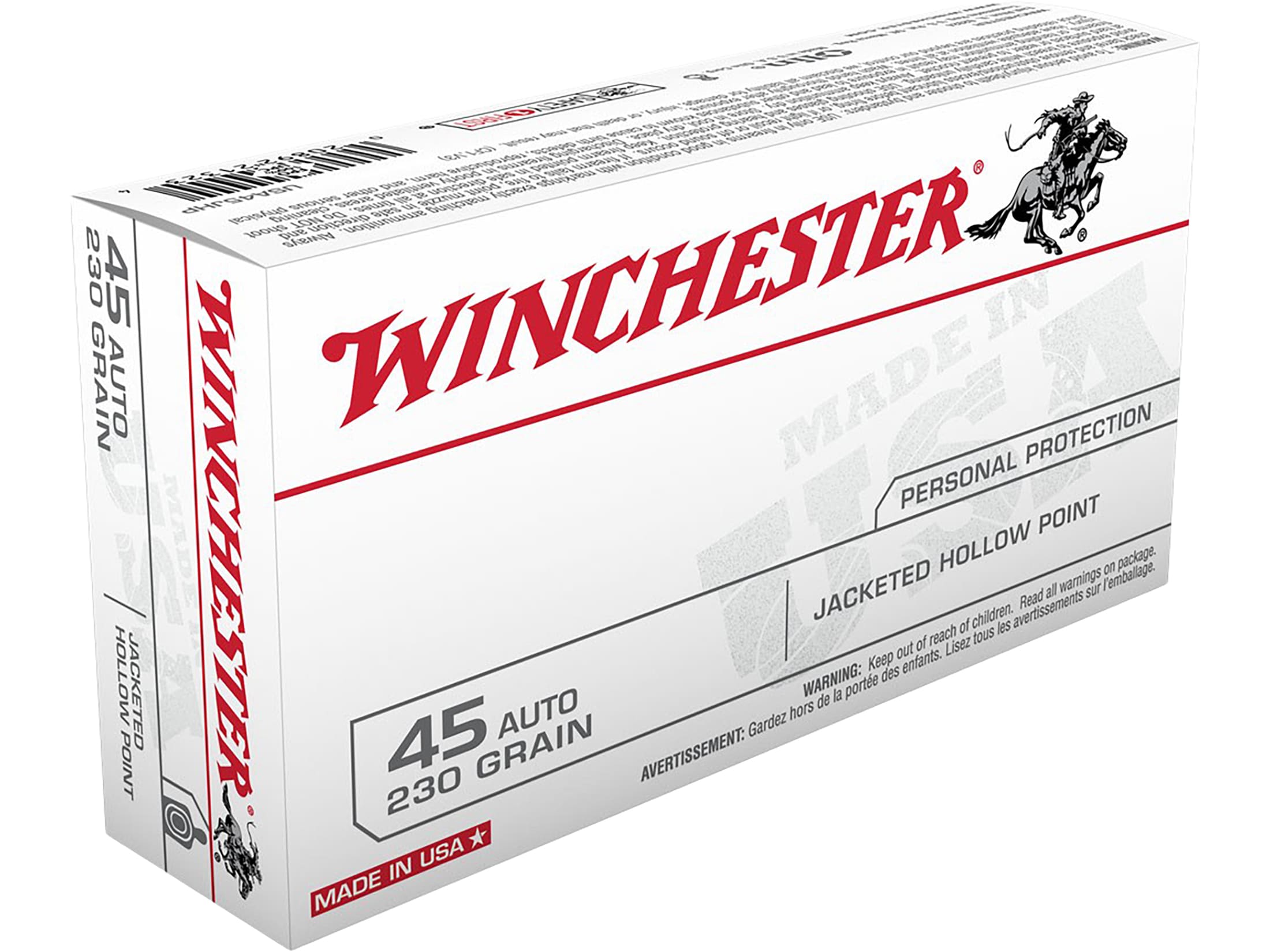 Winchester White Box USA 45 ACP Ammo 230 Grain Jacketed Hollow Point