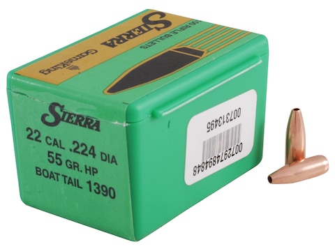 Sierra GameKing Bullets 22 Caliber (224 Diameter) 55 Grain Hollow Point Boat Tail Box o...
